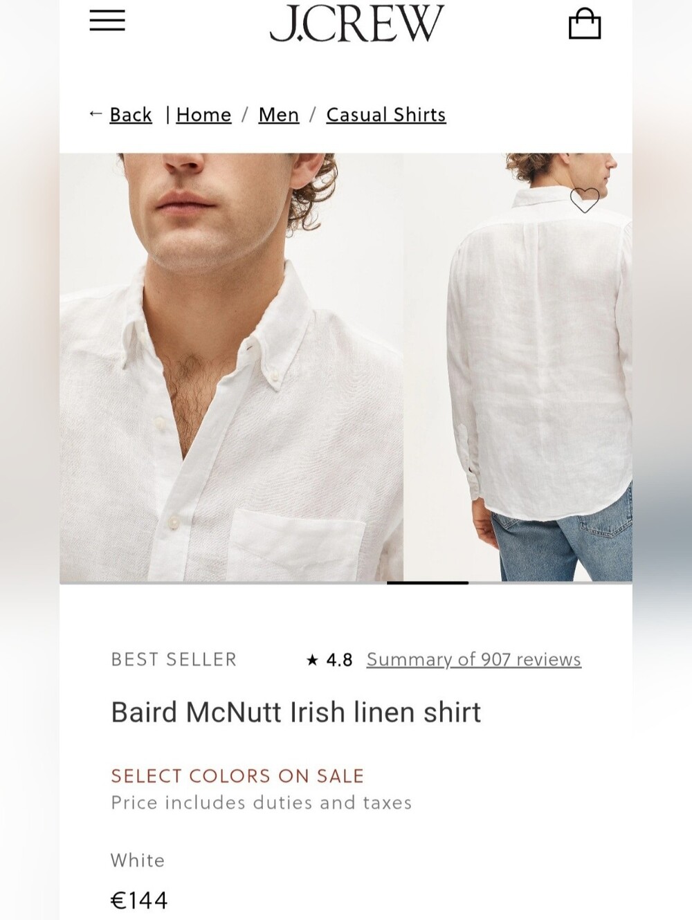 J. Crew Slim Baird McNutt Irish 100% Linen Shirt - White Unisex Large - Picture 13 of 16